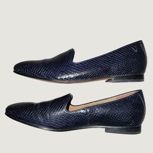 Vionic Willa Loafers Navy Blue Snakeskin Embossed Leather Pointed Toe Flats 8
